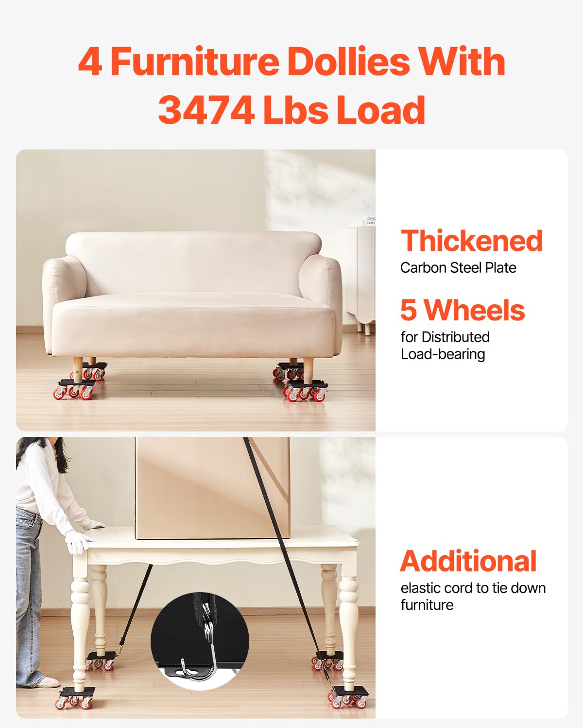 Foto 3 pulgar | Furniture Dolly Vevor, Carga Máxima De 1575 Kg Con 5 Ruedas - Venta Internacional.