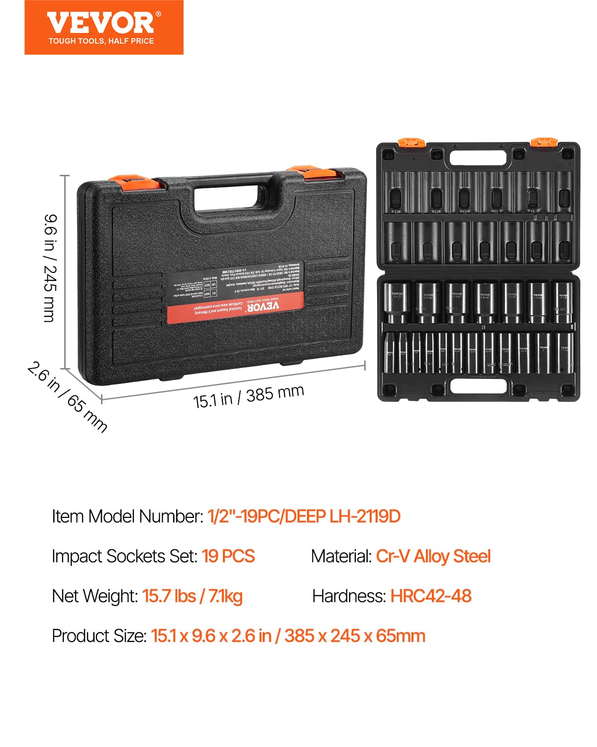 Foto 7 | Juego De Enchufes De Impacto Vevor, 19 Piezas, 1/2 Pulgadas Métricas, 10-38 Mm Con Funda - Venta Internacional.