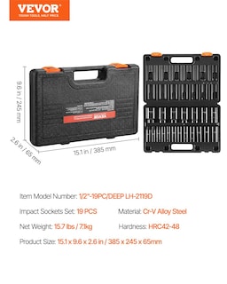 Foto 7 | Juego De Enchufes De Impacto Vevor, 19 Piezas, 1/2 Pulgadas Métricas, 10-38 Mm Con Funda - Venta Internacional.