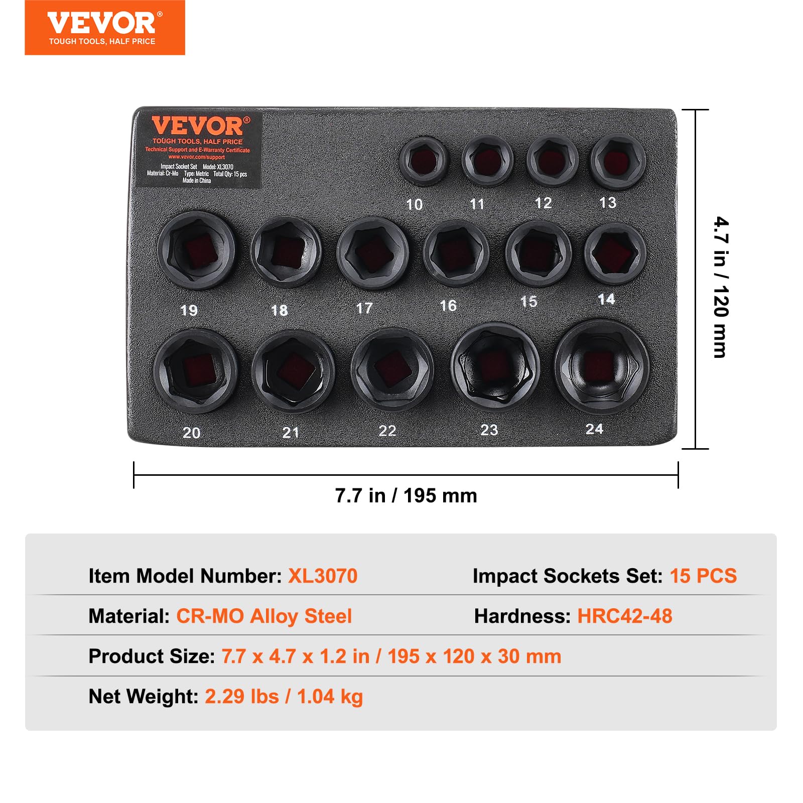 Foto 7 | Juego De Enchufes Vevor Drive Impact 3/8, 15 Piezas Métricas, 10-24 Mm - Venta Internacional.