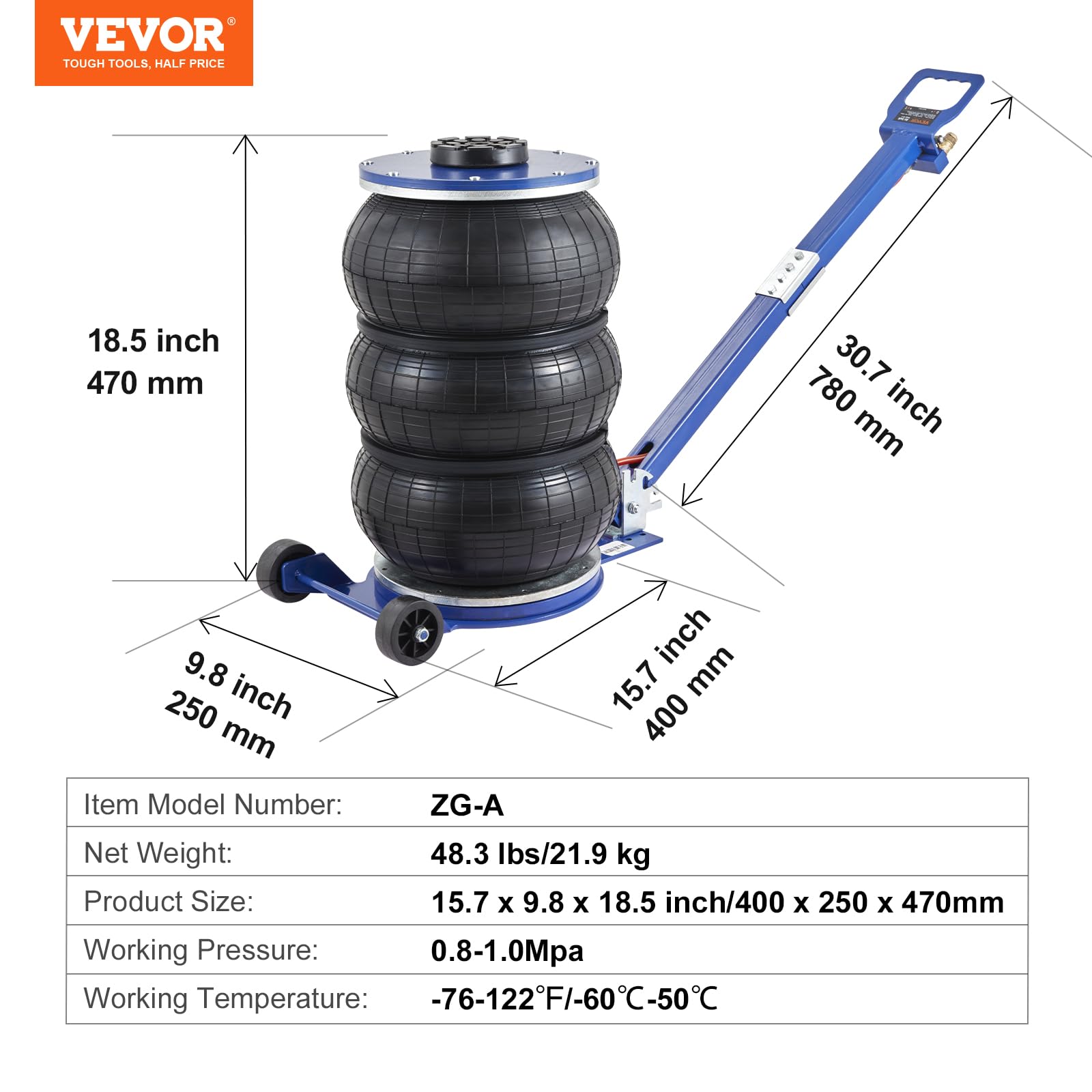Foto 7 | Conector De Airbag Triple Air Jack Vevor De 5 Toneladas/11000 Libras - Venta Internacional.