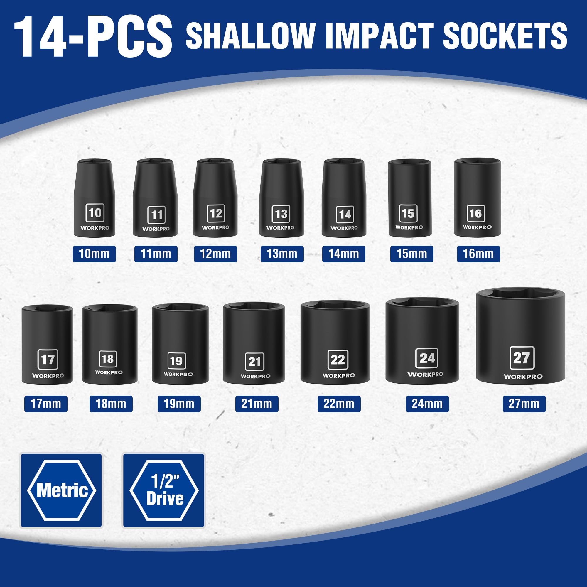 Foto 2 | Juego De Enchufes Workpro Drive Shallow Impact De 1/2 Pulgada, 14 Piezas - Venta Internacional.