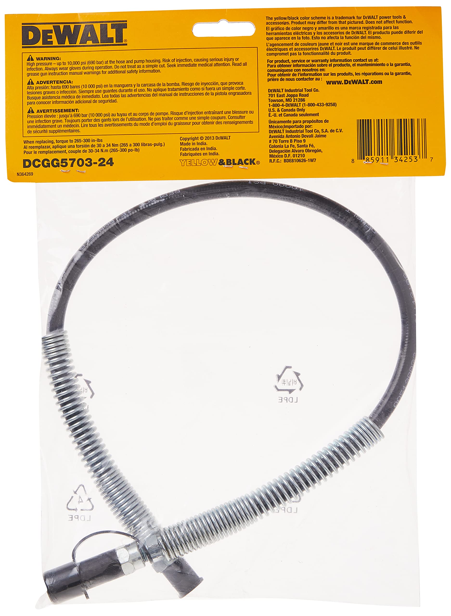 Foto 6 pulgar | Conjunto De Mangueras Para Pistola Engrasadora Dewalt Dcgg5703-24 24 Cm 1/8 Npt - Venta Internacional.