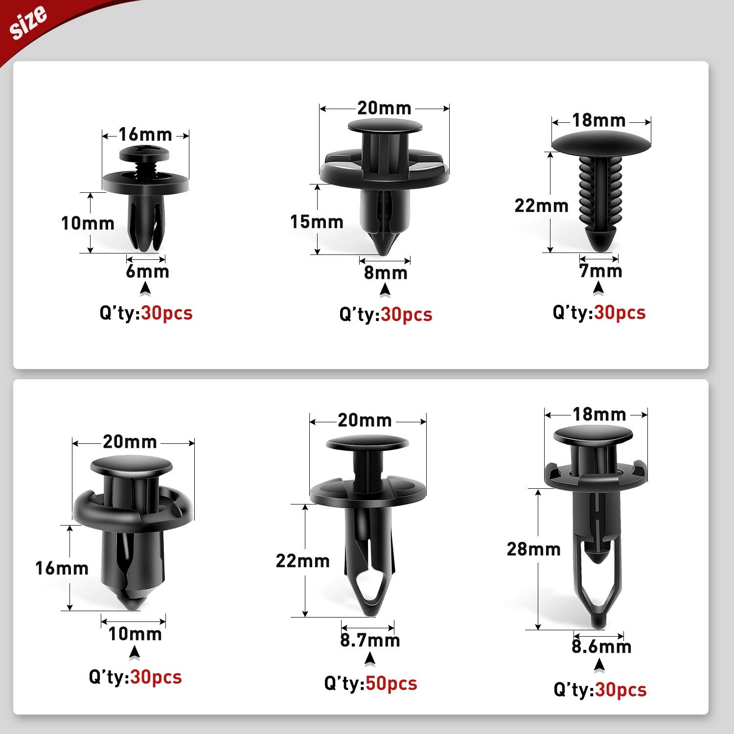 Foto 3 | Pinzas De Retención Para Coche Nilight, 200 Unidades, 6 Mm, 7 Mm, 8 Mm, 9 Mm, 10 Mm - Venta Internacional.