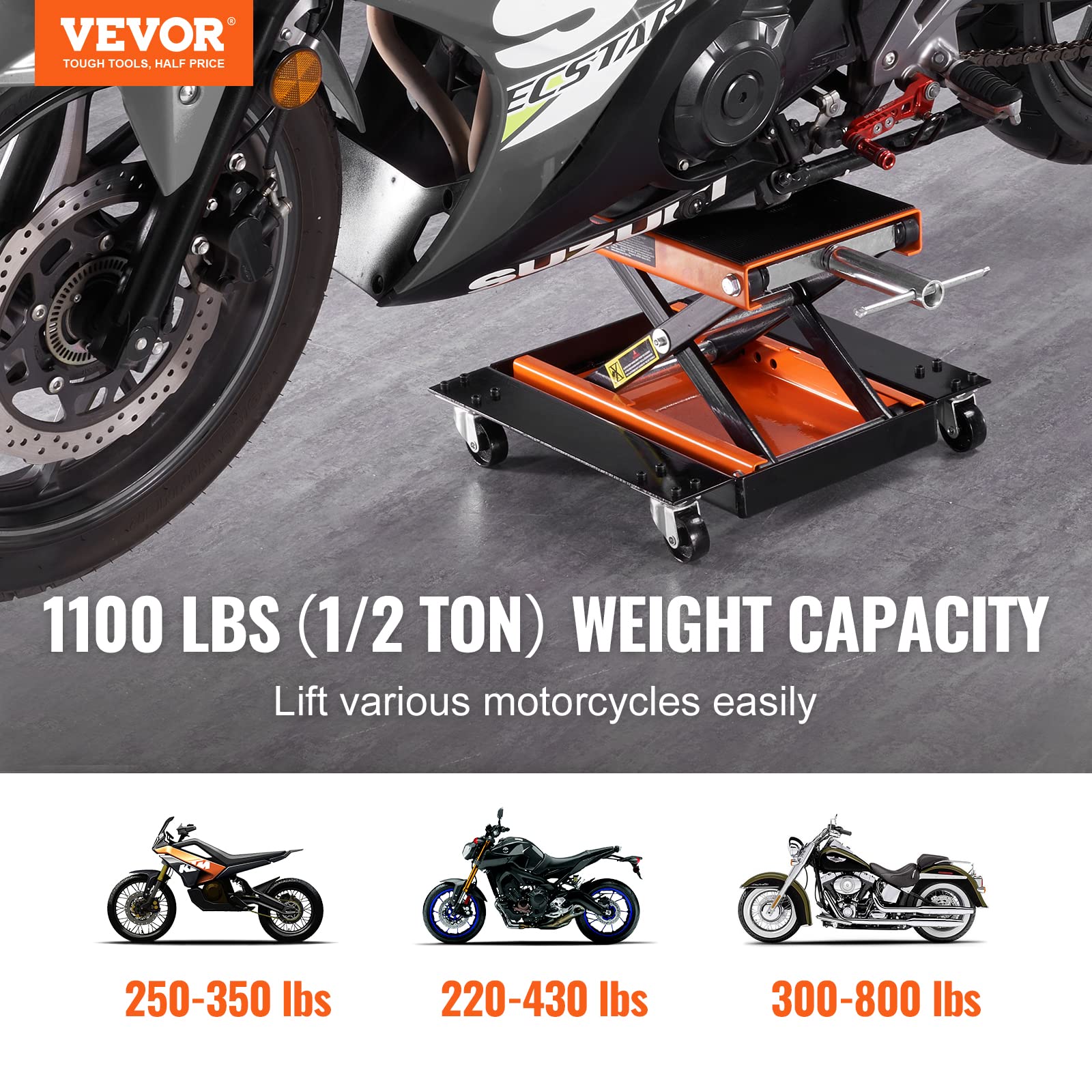 Foto 3 pulgar | Elevador De Motocicletas Vevor, 500 Kg, Elevador De Tijera Con Plataforma Y Bandeja - Venta Internacional.