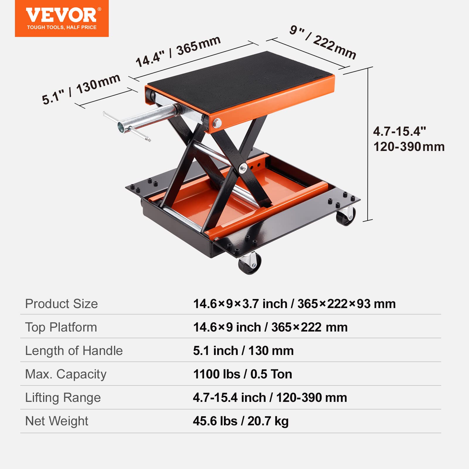 Foto 8 pulgar | Elevador De Motocicletas Vevor, 500 Kg, Elevador De Tijera Con Plataforma Y Bandeja - Venta Internacional.
