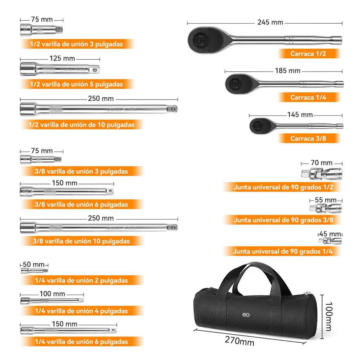 Foto 5 pulgar | Juego De Herramientas Mecánicas Llave Matracas Dados 16pzs Mochila Eo Safe Imports Esi-20193 Plata