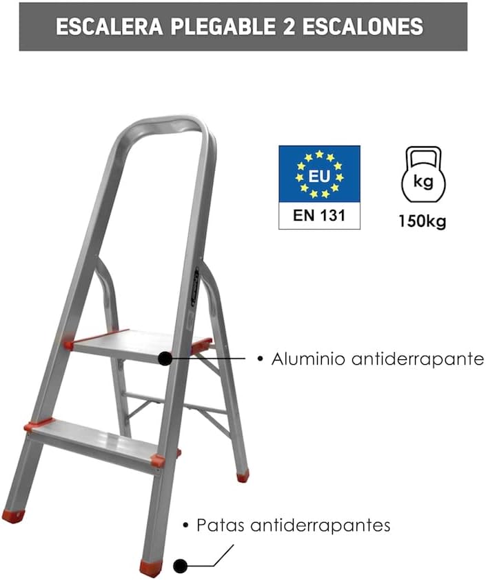Foto 8 pulgar | Escalera Plegable Karlen Aluminio 2 Escalones Hasta 150 Kg