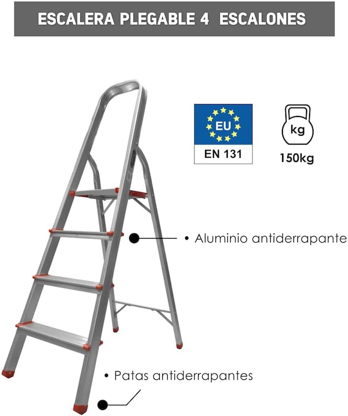 Foto 7 | Escalera Plegable Karlen de Aluminio 4 Escalones Hasta 150 Kg