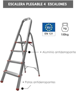Foto 7 | Escalera Plegable Karlen de Aluminio 4 Escalones Hasta 150 Kg