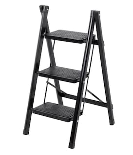 Foto 1 | Escalera Plegable De Acero 3 Peldaños Tipo Tijera Escalones Con Goma Antideslizante Portatil Negra