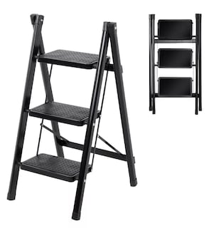 Foto 4 | Escalera Plegable De Acero 3 Peldaños Tipo Tijera Escalones Con Goma Antideslizante Portatil Negra