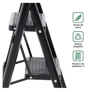 Foto 5 | Escalera Plegable De Acero 3 Peldaños Tipo Tijera Escalones Con Goma Antideslizante Portatil Negra