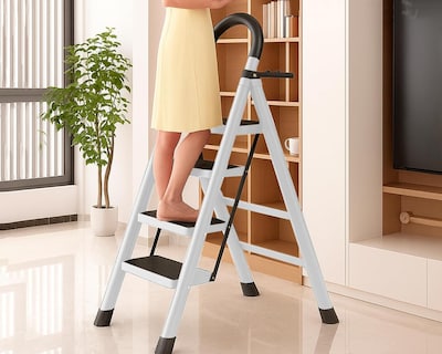 Foto 4 | Escalera Plegable Multifuncional Tubular 4 Peldaños Bluelander (blanca)