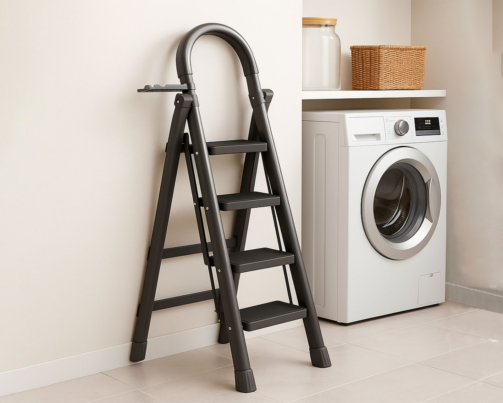 Foto 4 pulgar | Escalera Plegable Multifuncional Tubular 4 Peldaños  Bluelander (negro)