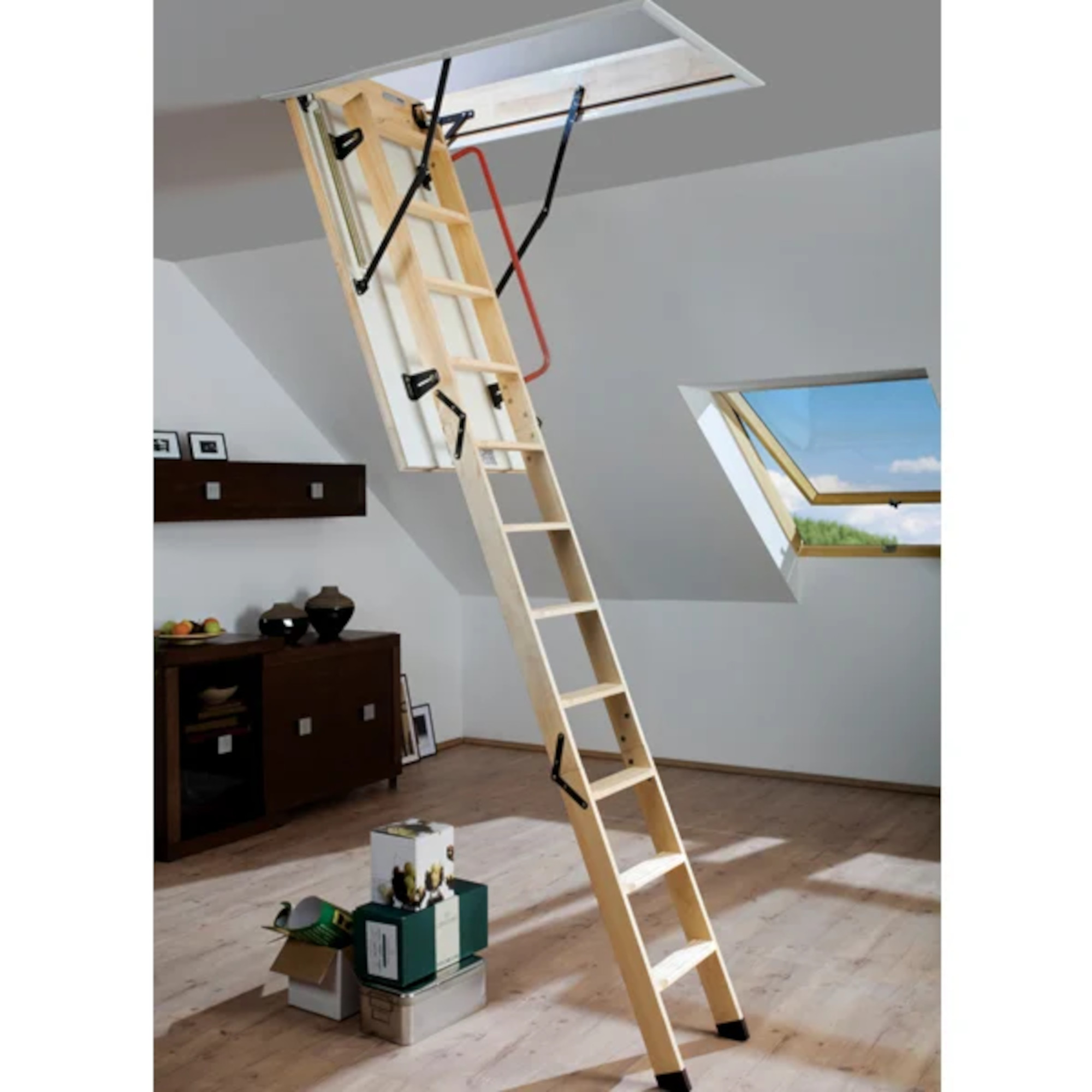 Foto 7 pulgar | Escalera Fakro de Ático Fabricada en Madera Estilo LWK Komfort Altura al Piso 305 CM Medidas del Hueco 70 CM X 130 CM