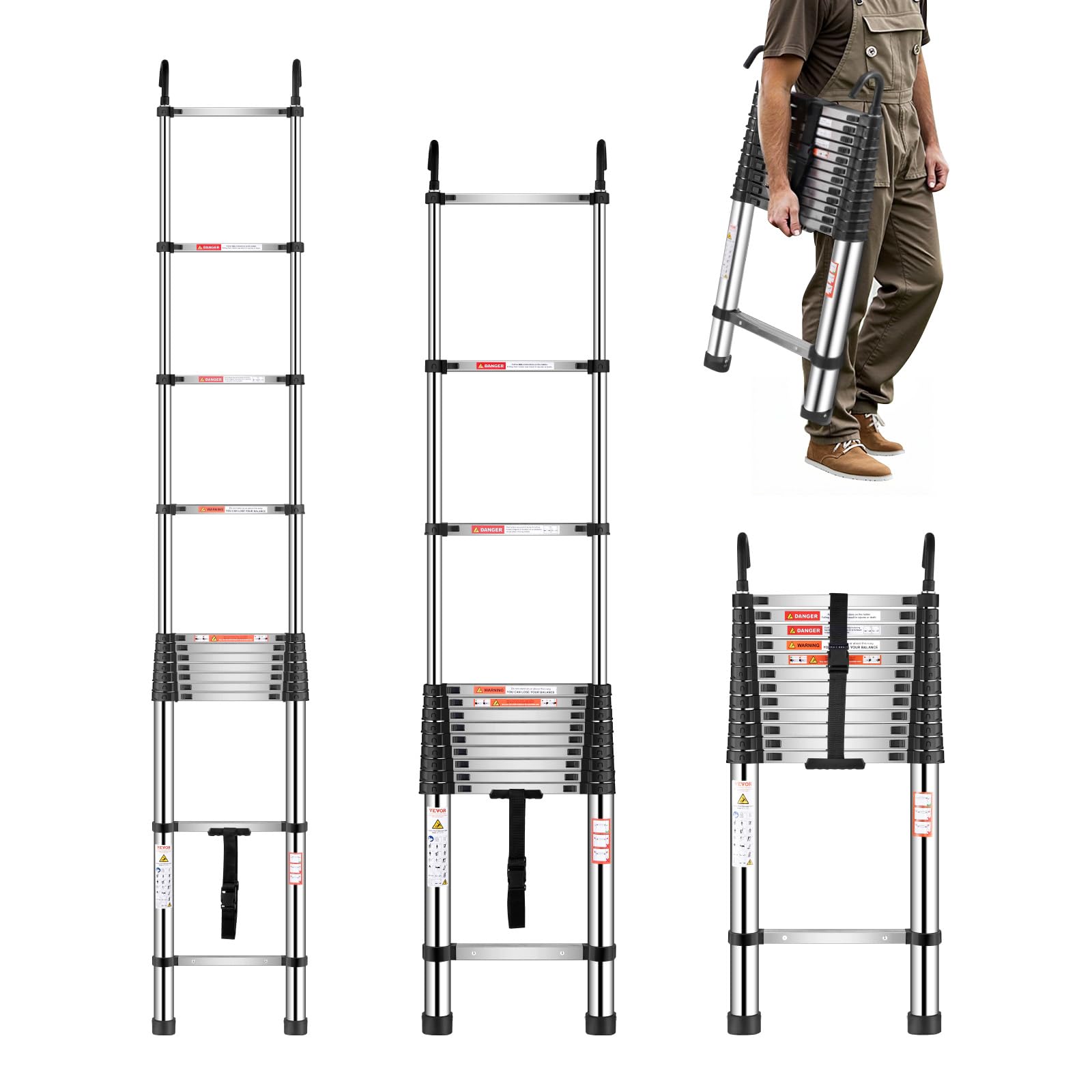 Foto 1 | Escalera Telescópica Vevor, Acero Inoxidable, 13 Peldaños, 5 M, 170 Kg - Venta Internacional.