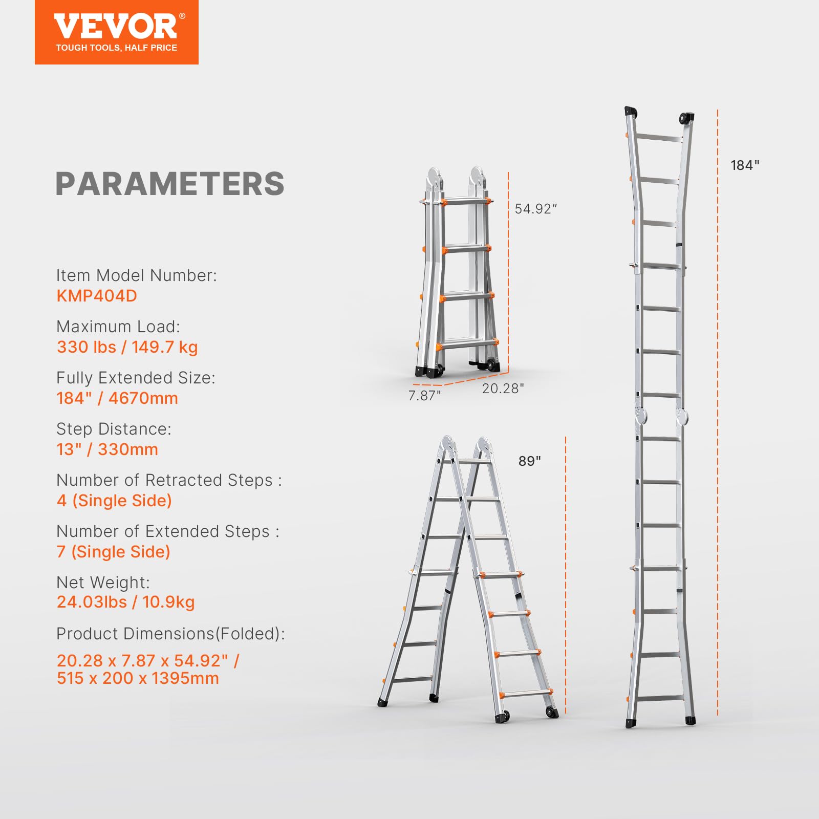Foto 7 | Escalera Telescópica Con Marco Tipo A Vevor, 15 Pies, Compacta, Aluminio, 330 Libras - Venta Internacional.
