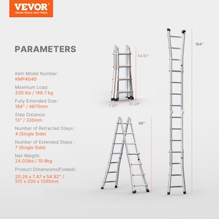 Foto 7 | Escalera Telescópica Con Marco Tipo A Vevor, 15 Pies, Compacta, Aluminio, 330 Libras - Venta Internacional.