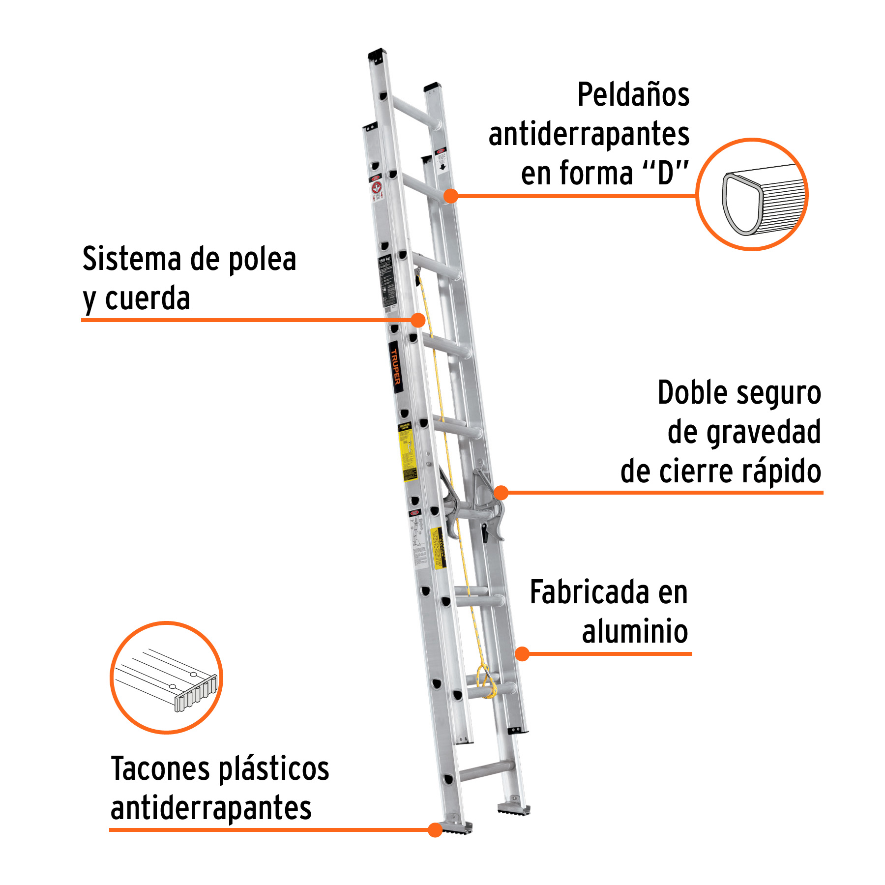 Foto 3 pulgar | Escalera De Extensión Tipo Iii 16 Peldaños 16026 Truper