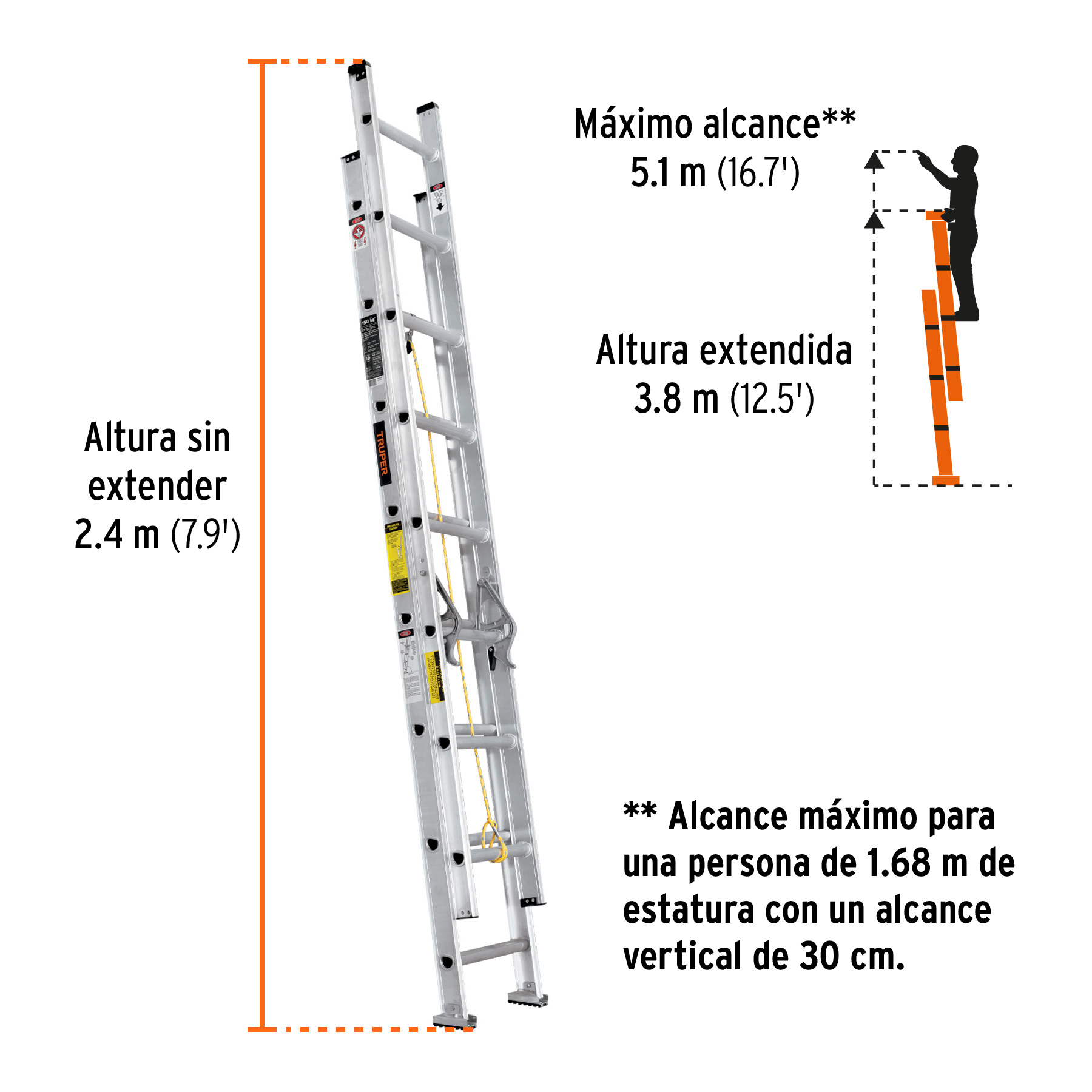 Foto 4 pulgar | Escalera De Extensión Tipo Iii 16 Peldaños 16026 Truper