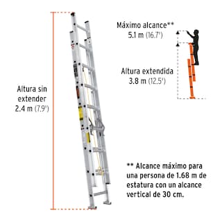 Foto 3 | Escalera De Extensión Tipo Iii 16 Peldaños 16026 Truper