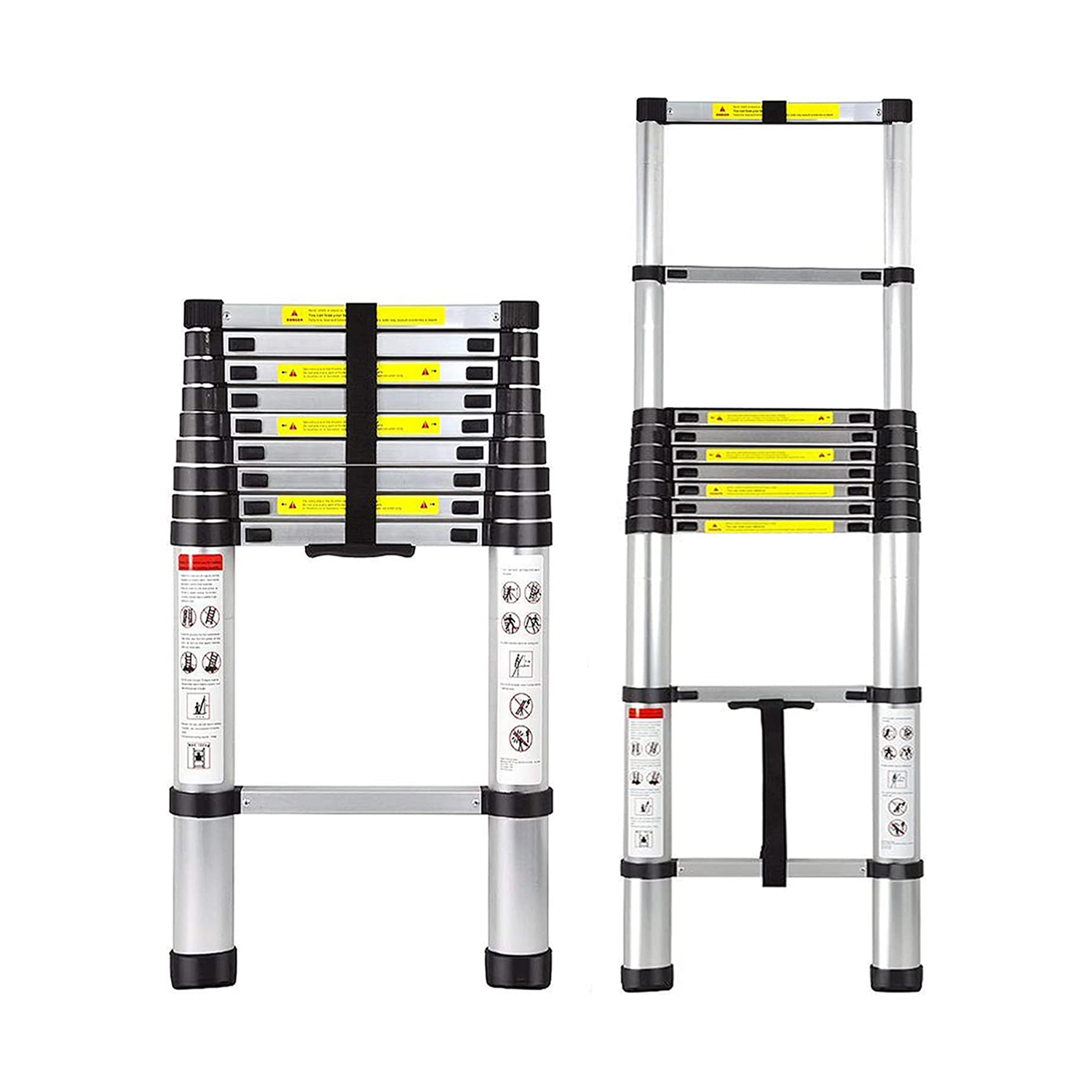 Escalera de Techo Plegable Escalera Telescópica de Aluminio de 3.8 Metros con Antideslizante Multiusos Extensible