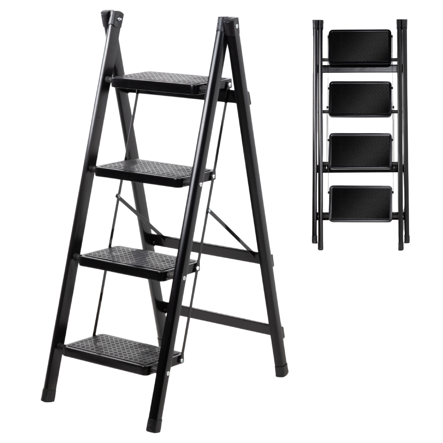 Escalera de Acero KingsHouse Negra Plegable Tipo Tijera 4 Peldaños