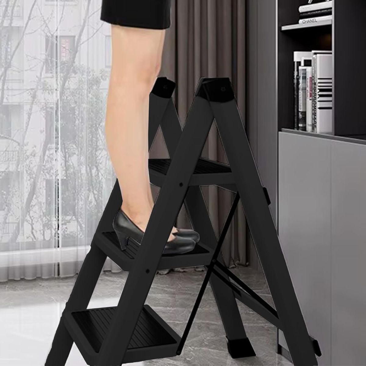 Foto 6 pulgar | Escalera Plegable Multifuncional Tipo Tijera 3 Peldaños  Bluelander (negro)