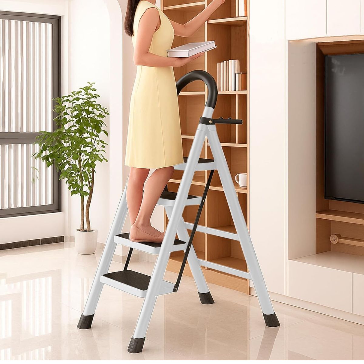 Foto 6 pulgar | Escalera Plegable Multifuncional Tipo Tijera 4 Peldaños  Bluelander (blanco)