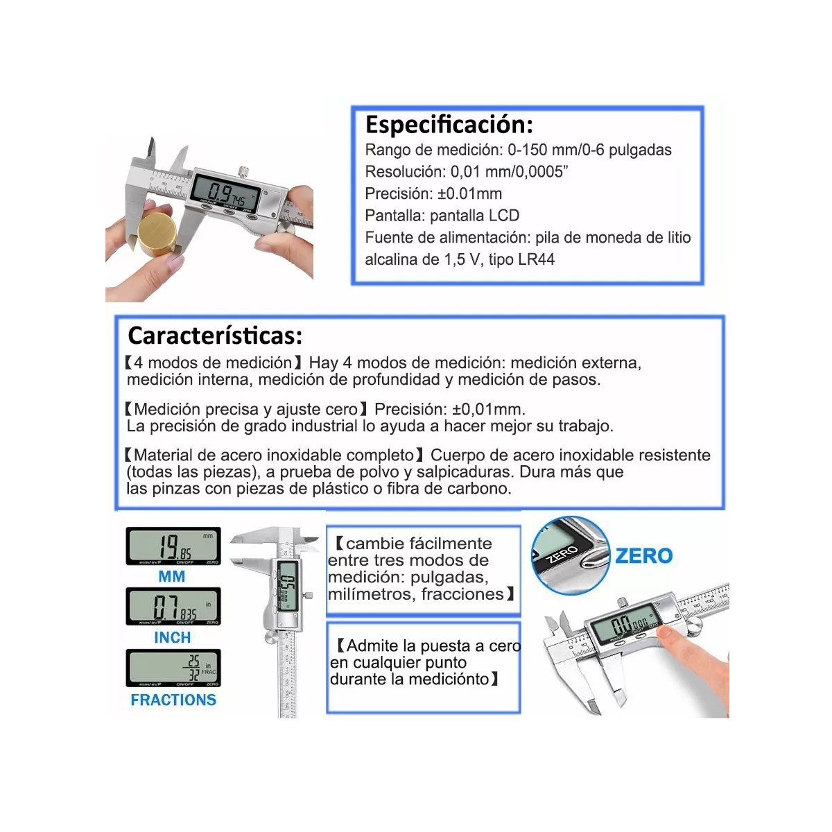 Foto 3 pulgar | Calibrador Digital Eo Safe Imports Esi-5883 Uso Industrial Plata