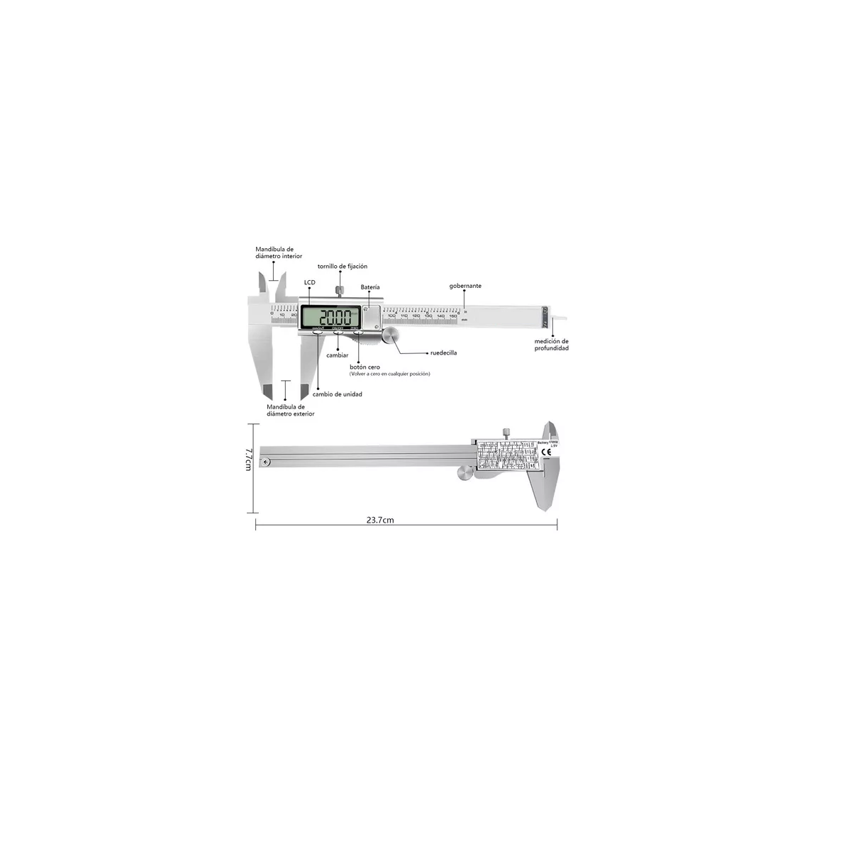 Foto 3 pulgar | Calibrador Digital Regla Estuche Eo Safe Imports Esi-8454 Plata