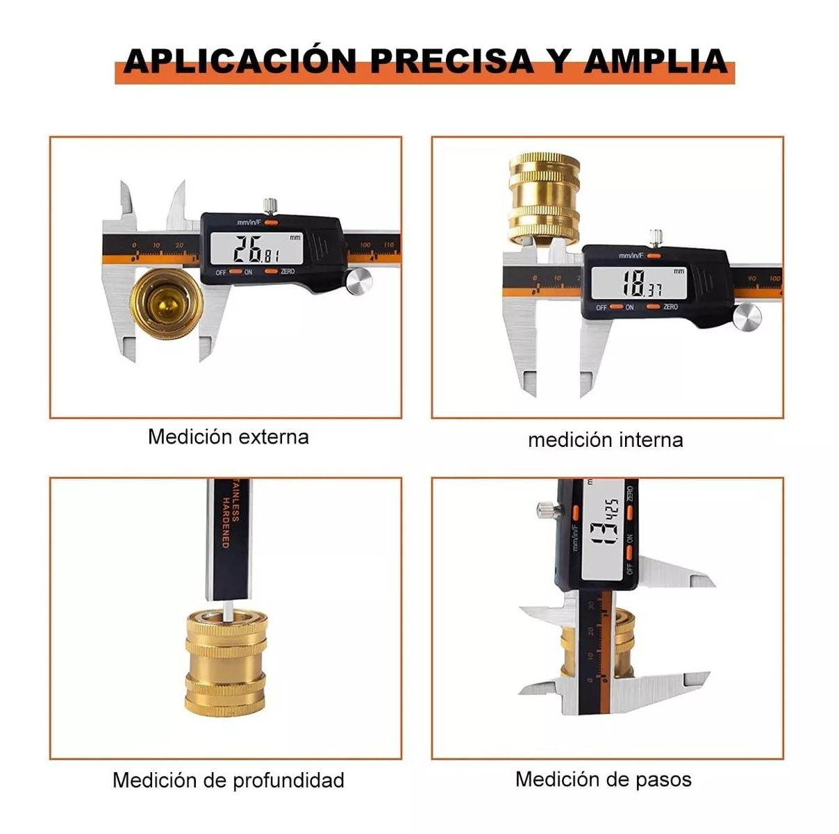 Foto 5 pulgar | Calibrador Digital BELUG Lcd Pie Rey Acero Al Carbono Negro con Naranja