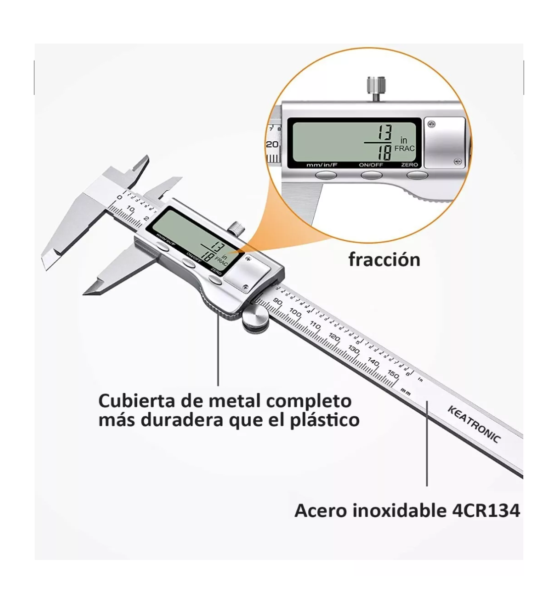 Foto 4 pulgar | Calibrador Digital Uso Industrial Todo Metal 0.01mm Blanco