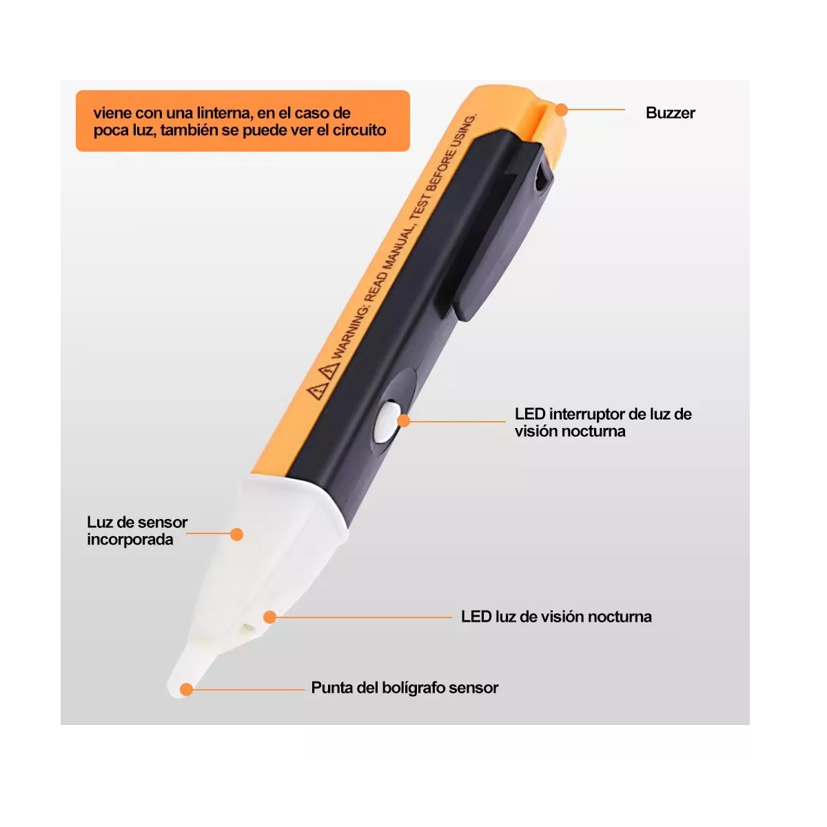 Foto 3 pulgar | Lápiz Detector de Voltaje sin Contacto con Linterna y Zumbador Rango de 90-1000V AC