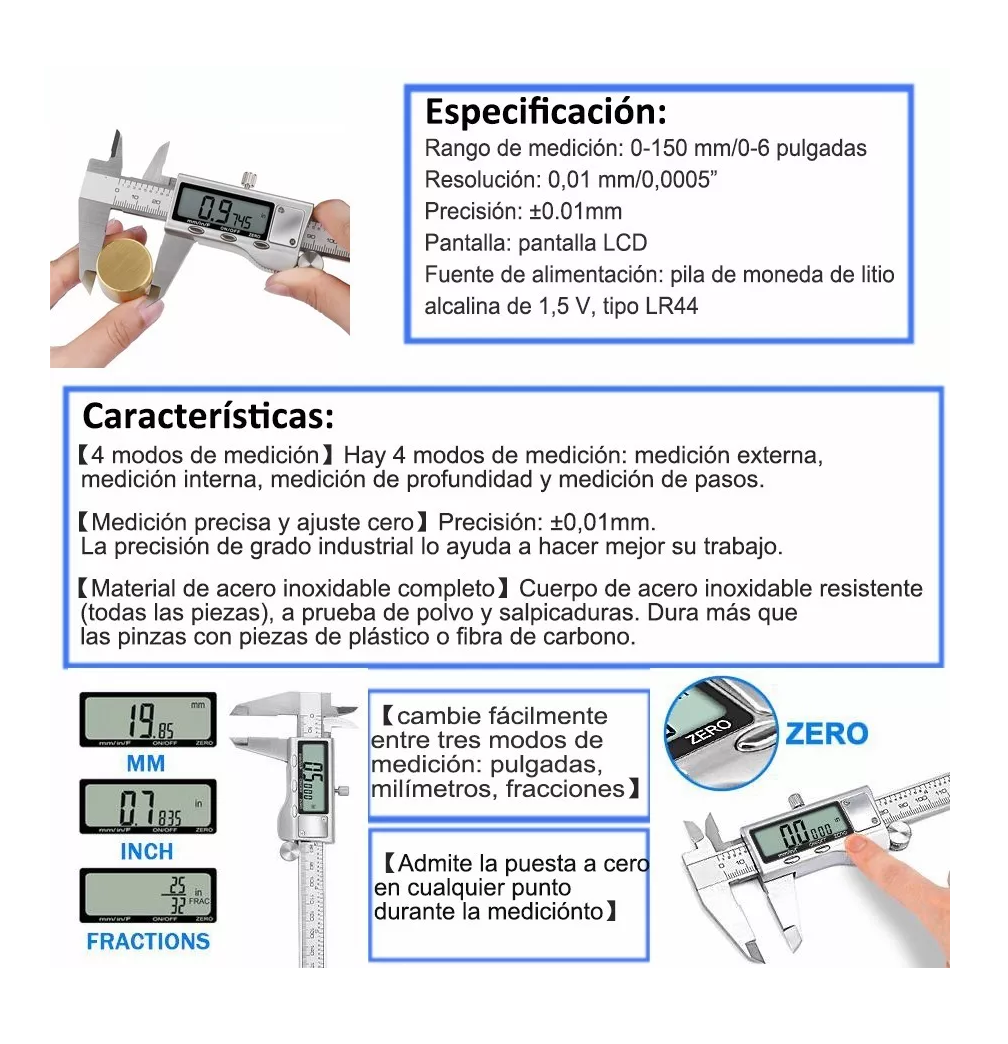 Foto 5 | Calibrador Digital Uso Industrial Todo Metal 0.01mm Plata
