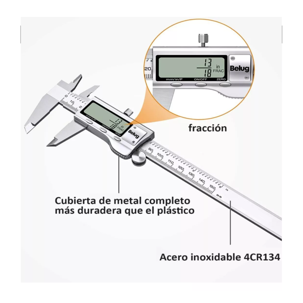 Foto 4 pulgar | Calibrador Digital Uso Industrial Todo Metal 0.01mm Blanco Belug