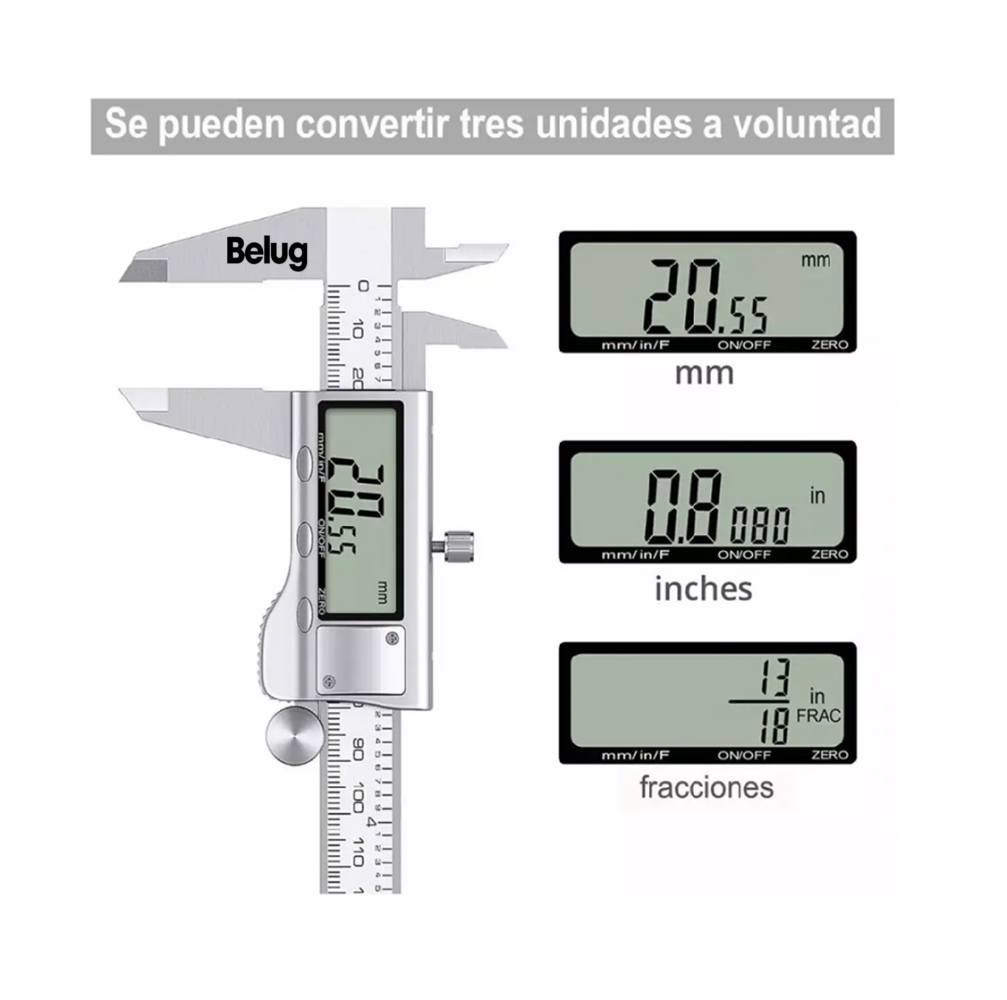 Foto 4 pulgar | Calibrador Vernier Digital Belug  Uso Industrial Todo Metal 0.01mm Plata