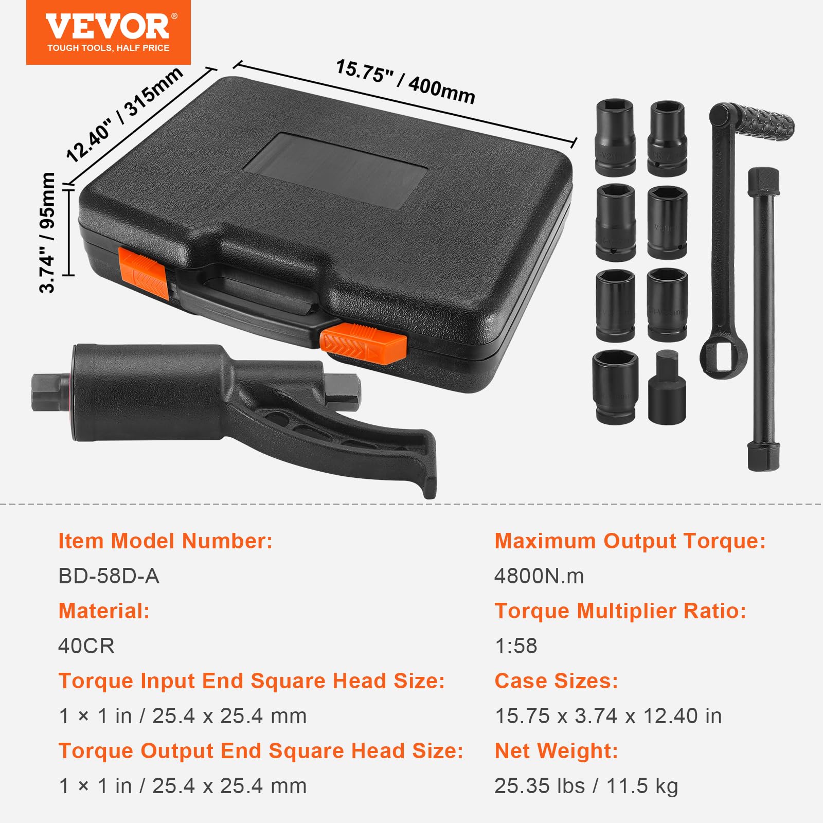 Foto 7 | Juego De Llaves Multiplicadoras De Par Vevor Drive De 1 Pulgada Con 8 Enchufes - Venta Internacional.