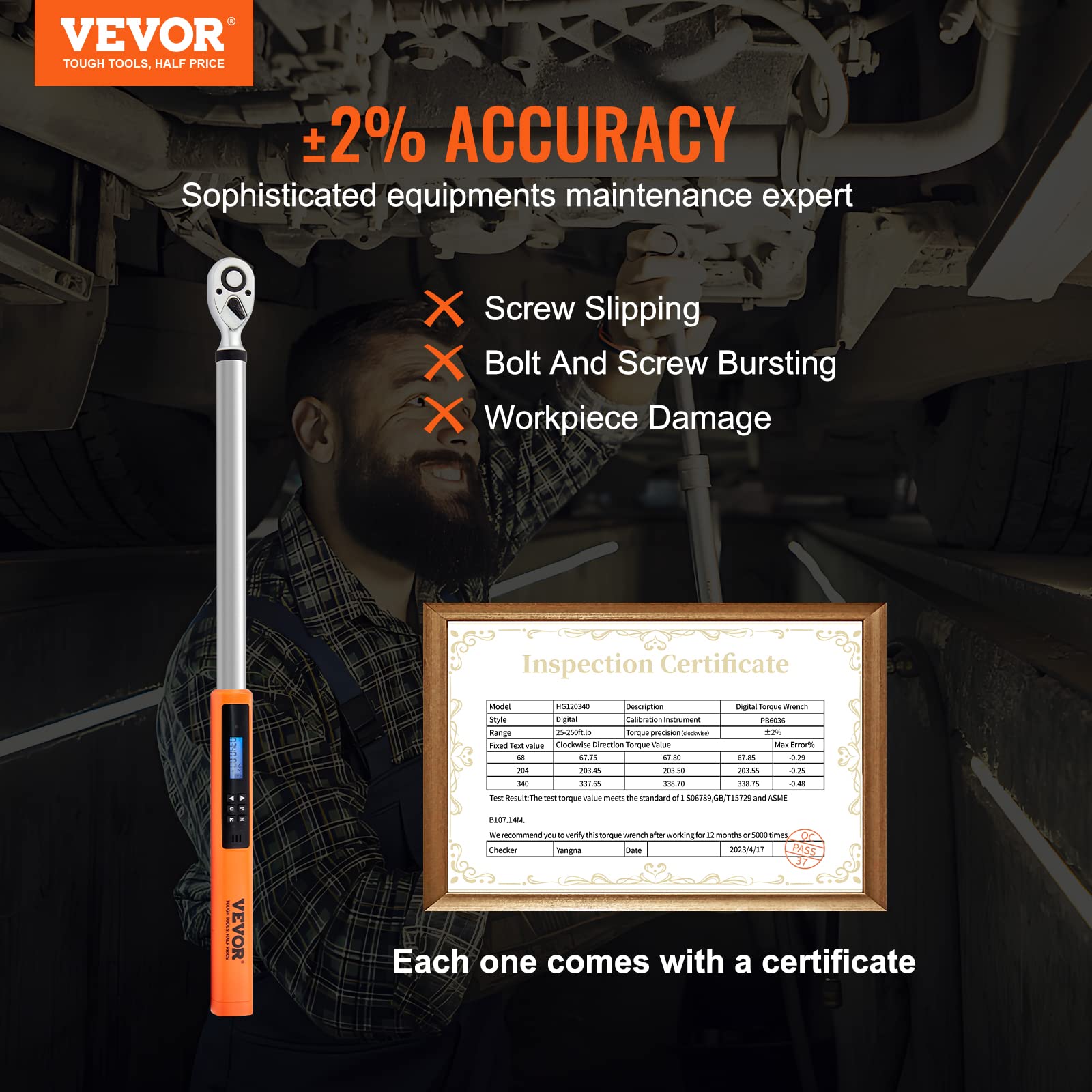 Foto 2 | Llave Dinamométrica Digital Vevor 1/2 Drive 34-340n.m ± 2% De Precisión - Venta Internacional.