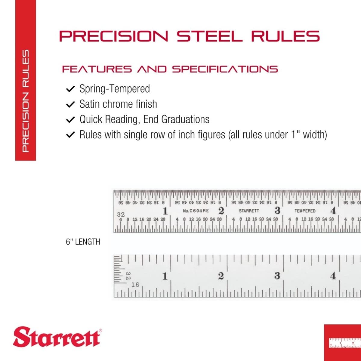 Foto 3 pulgar | Regla De Acero Starrett C604re-6 De 15 Cm Con Graduaciones En Pulgadas 4r - Venta Internacional.
