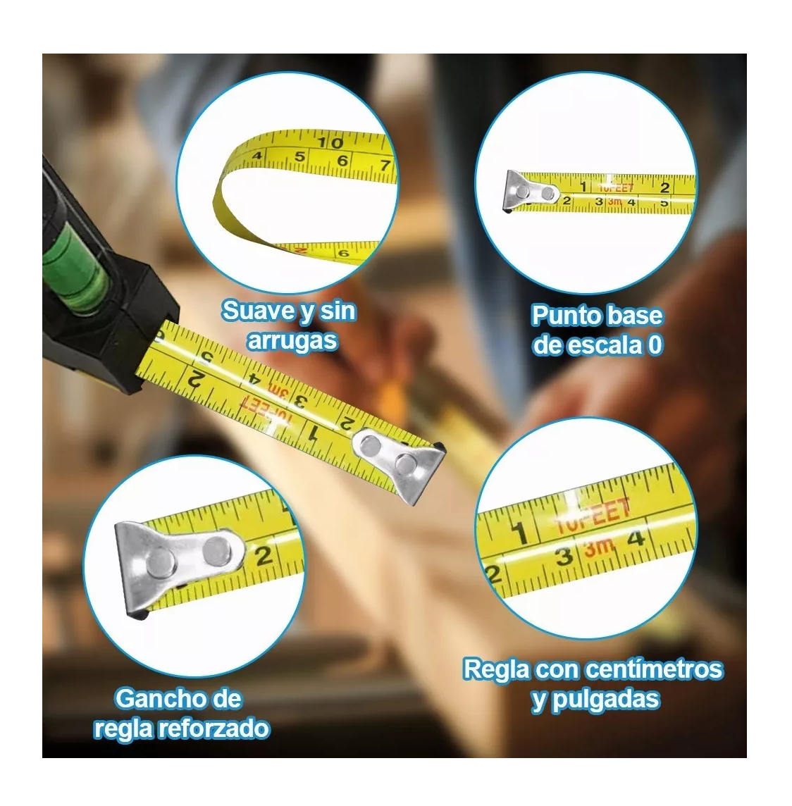 Foto 4 pulgar | Cinta Precisión Métrica 4 En 1 Con Nivel Notas Y Bolígrafo Belug