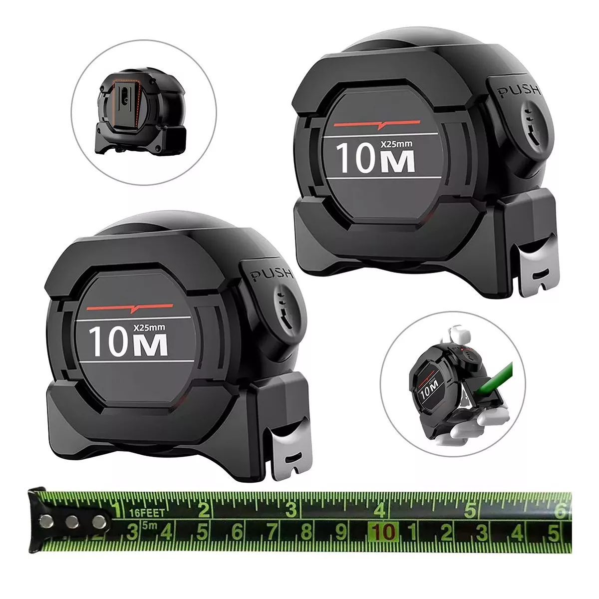 Foto 3 pulgar | 2 Cinta Metrica Flexometro Regla Retractil Fluorescente 10m Eo Safe Imports Esi-17296 Negro