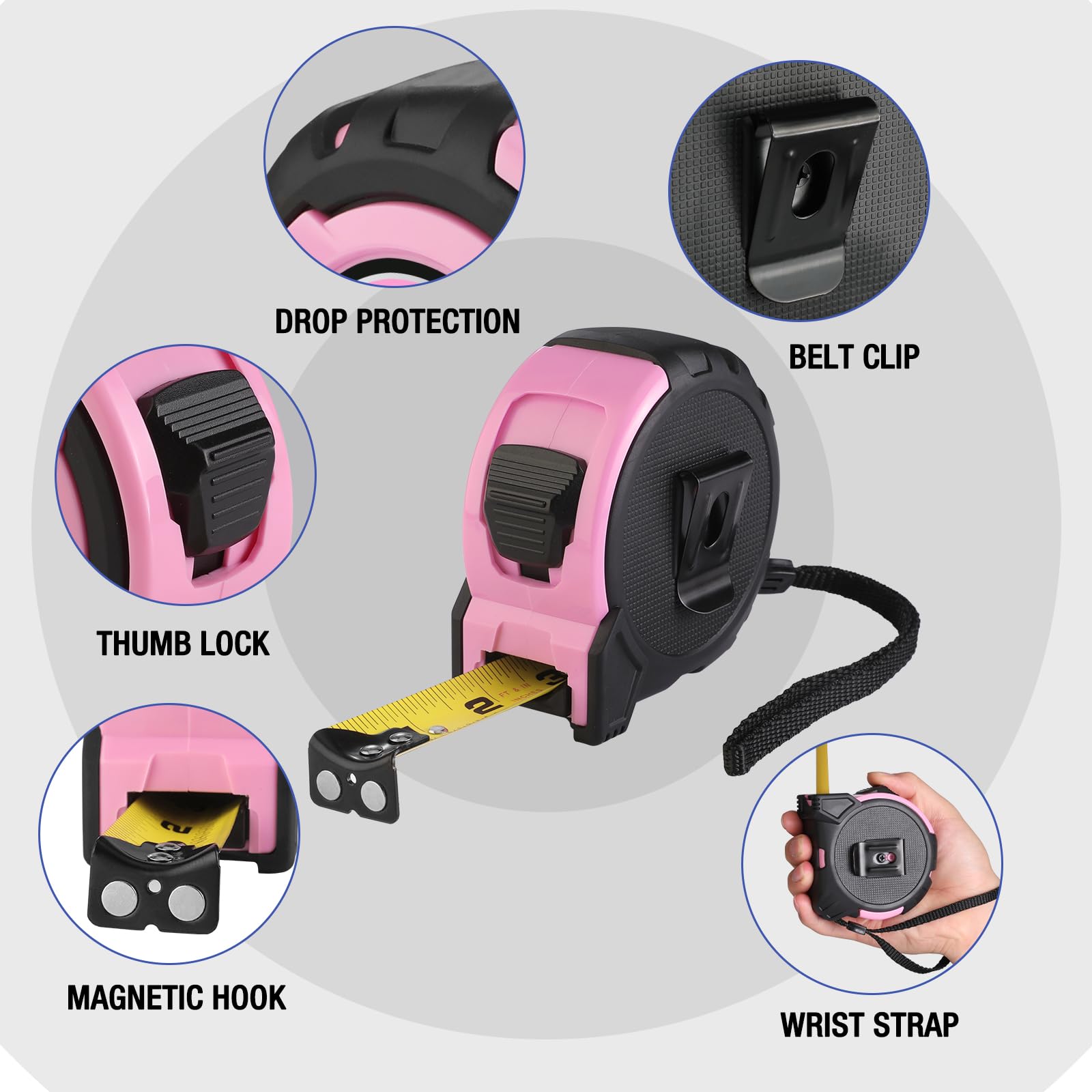 Foto 3 pulgar | Gancho Magnético Con Revestimiento De Nailon Rosa De 7,6 M Para Cinta Métrica Workpro - Venta Internacional.