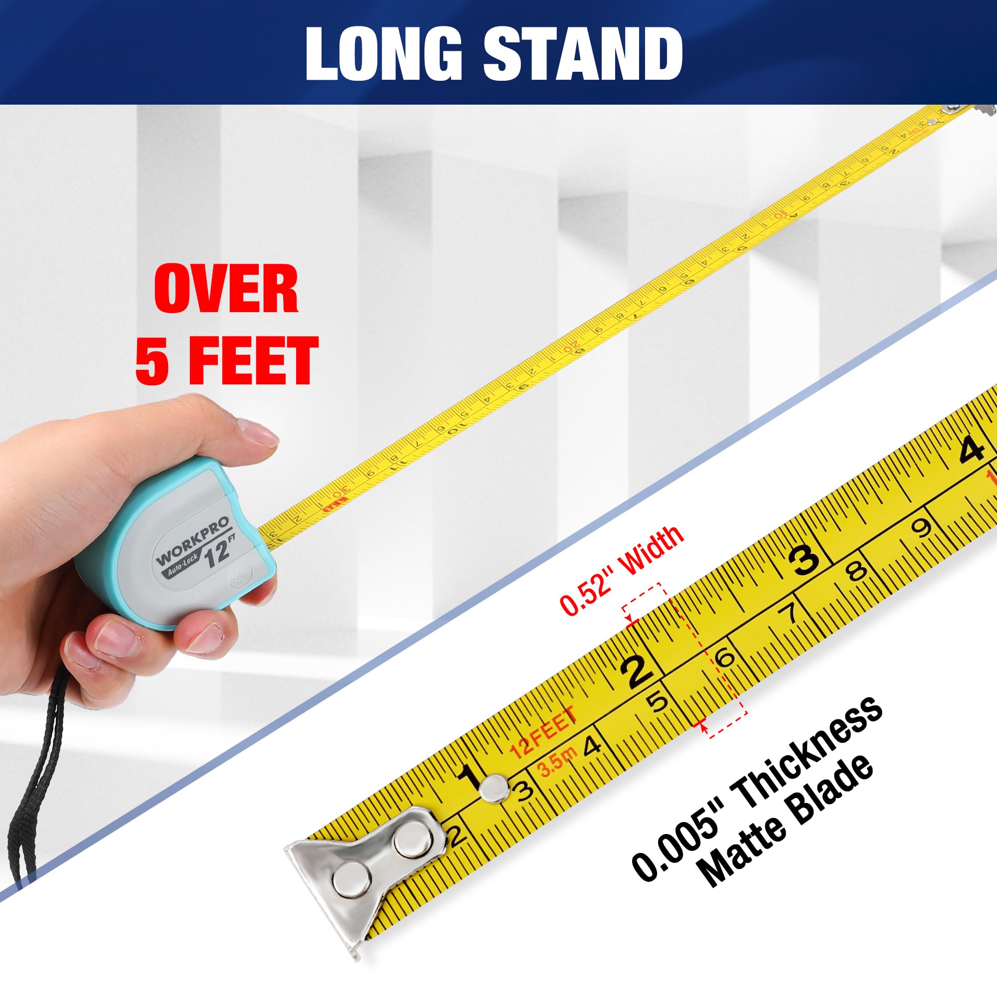 Foto 4 pulgar | Cinta Métrica Workpro Mini De 3,5 M/12 Pies Con Cierre Automático, Bolsillo Para Ingenieros - Venta Internacional.