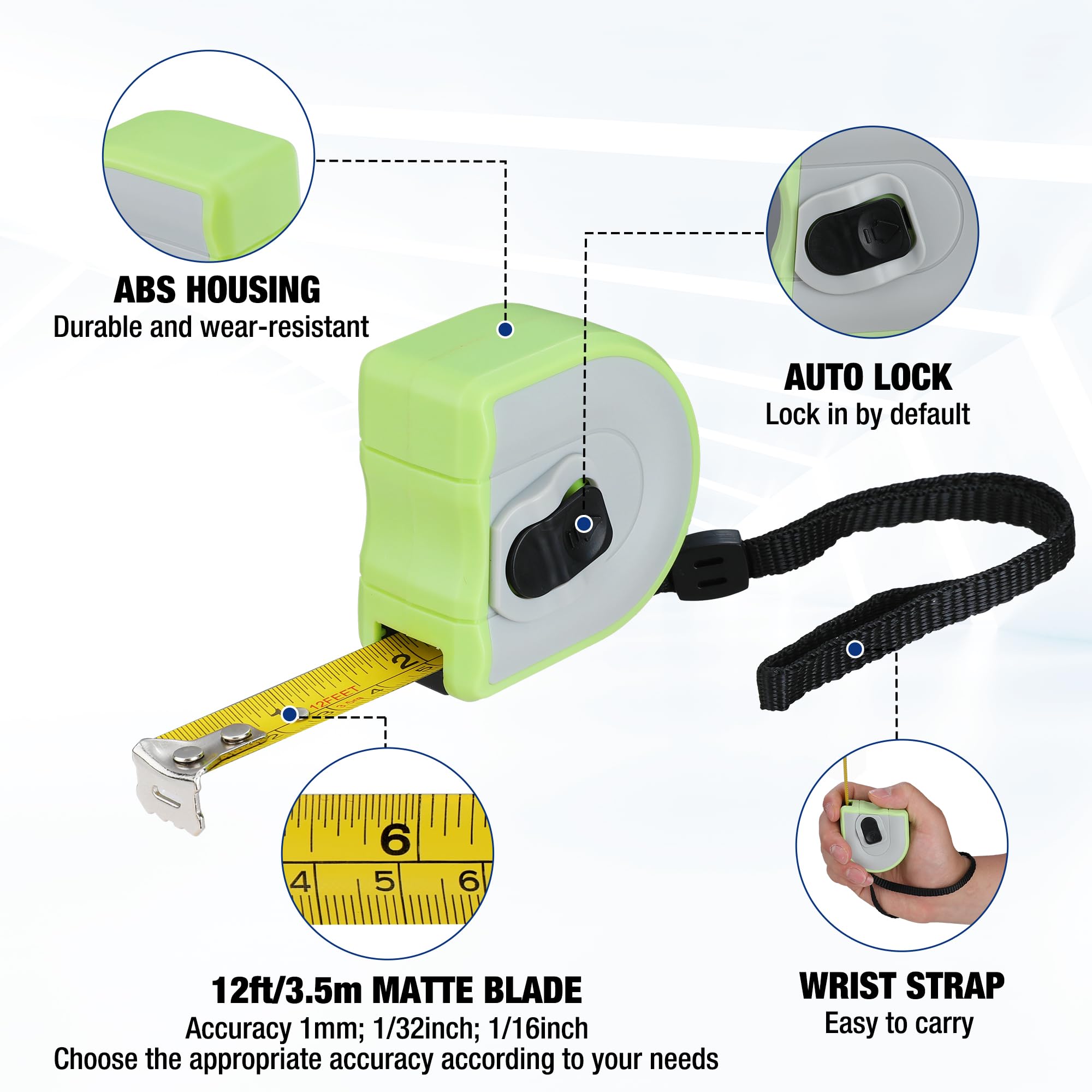 Foto 6 pulgar | Cinta Métrica Workpro Mini De 3,5 M/12 Pies Con Cierre Automático, Bolsillo Para Ingenieros - Venta Internacional.