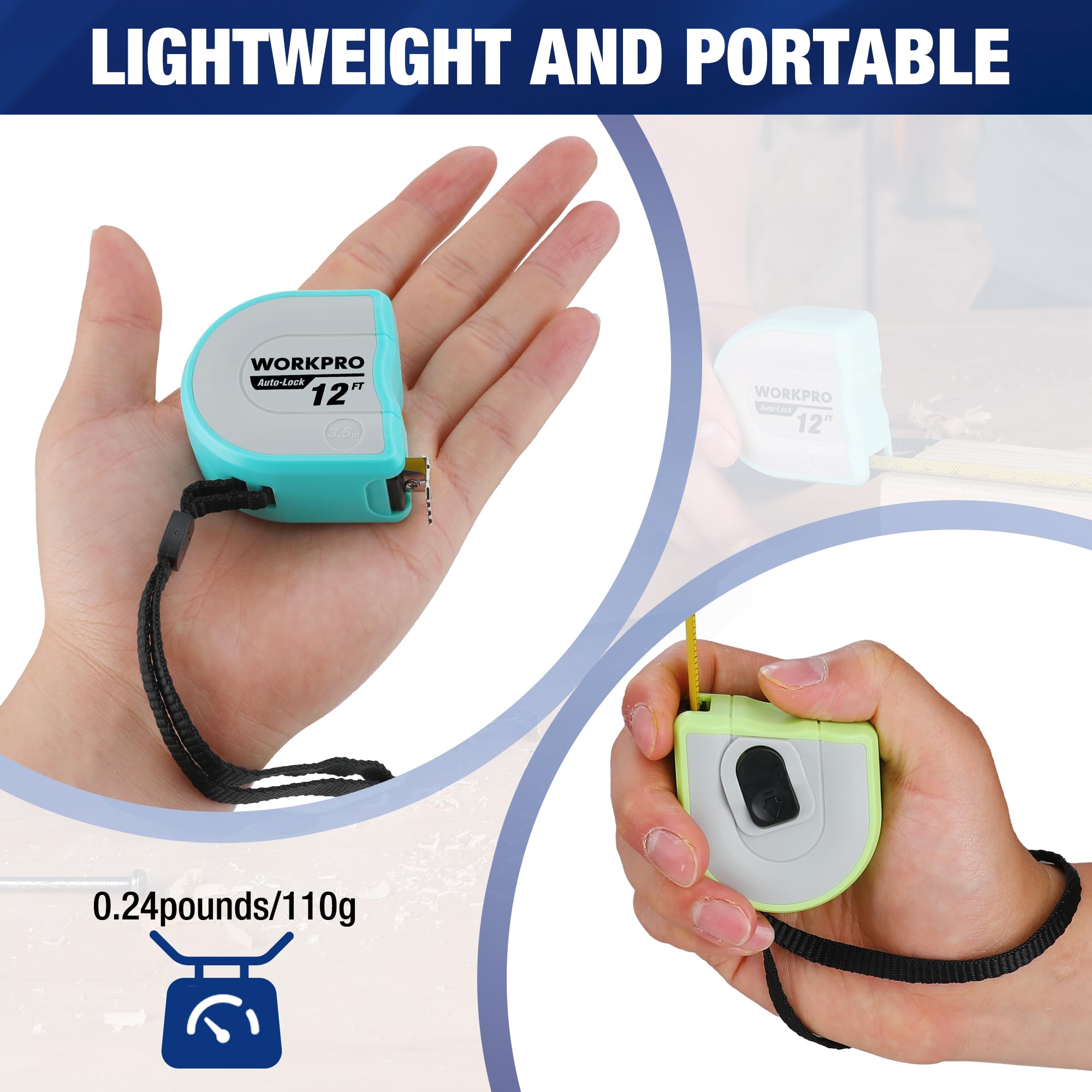 Foto 7 pulgar | Cinta Métrica Workpro Mini De 3,5 M/12 Pies Con Cierre Automático, Bolsillo Para Ingenieros - Venta Internacional.
