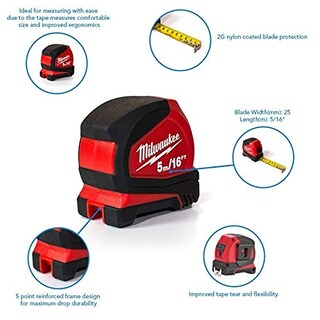 Foto 5 | Cinta Métrica Milwaukee Pro Compact C5-5 M/16 Pies Roja - Venta Internacional