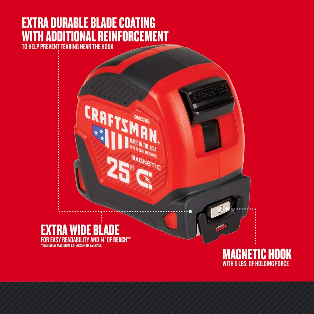 Foto 4 pulgar | Cinta Métrica Craftsman Proreach De 25 Pies/7,6 M Con Gancho Magnético - Venta Internacional.
