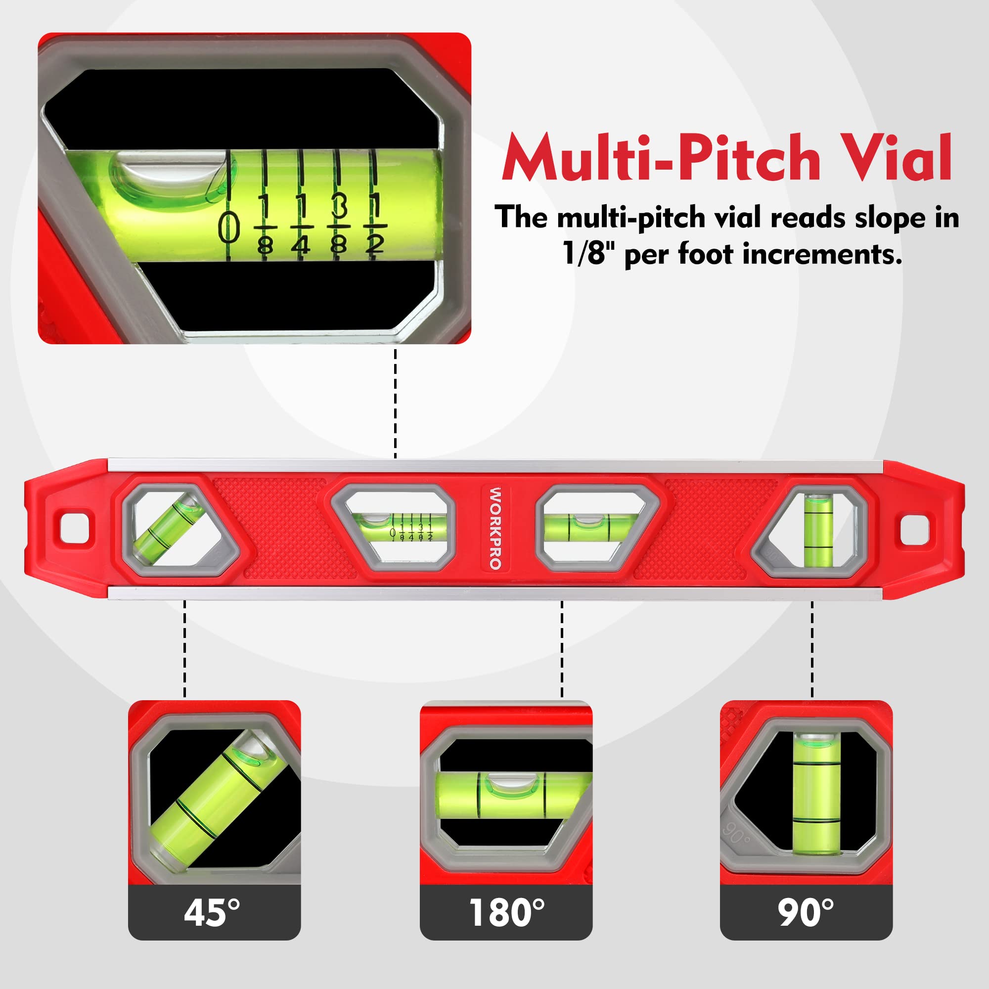 Foto 3 pulgar | Torpedo Level Workpro Magnético De 30 Cm Con 4 Frascos De Aluminio - Venta Internacional.